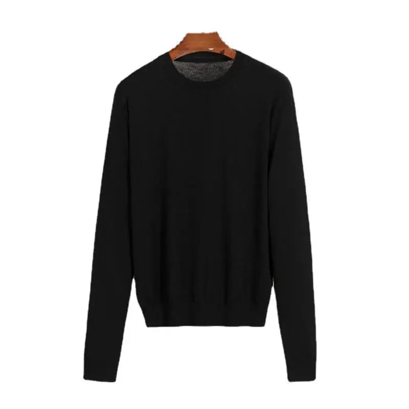 Wool Blend Long Sleeve Knitted 2024 Soft Round Neck Slim T-shirt Top women's Slimming Base