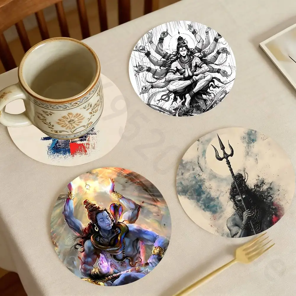 

India Art Lord Shivasjpg Wooden Cup Coaster Tea Coffee Beverage Colour Printing Cup Mat Home Restaurant Decorations