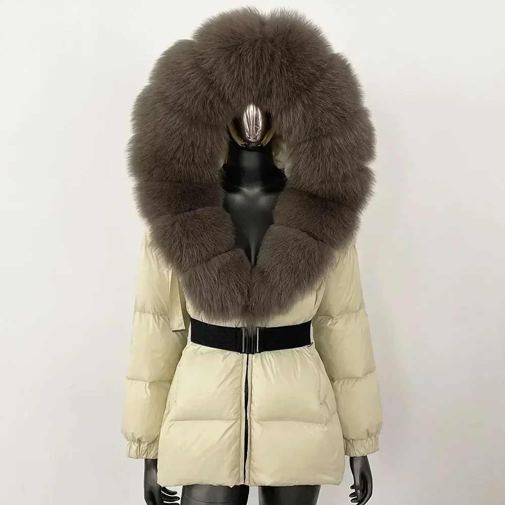 سترة منتفخة المرأة معطف فرو الثعلب الحقيقي سيدة 2024 موضة الشتاء مقنعين سميكة الدافئة الأبيض بطة أسفل معطف الإناث سترة مقاومة للماء #3
