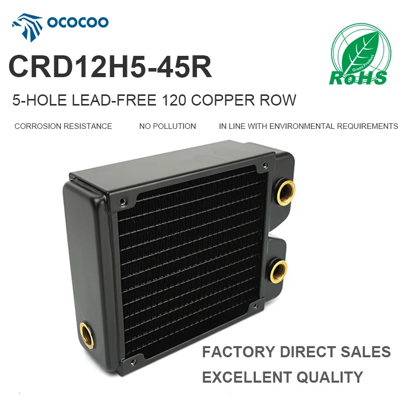 

OCOCOO 45 mm Thick Pure Copper Radiator for PC Water Cooling Lead-Free Built-in 1/4 Interface for Computer Case Heat Dissipation