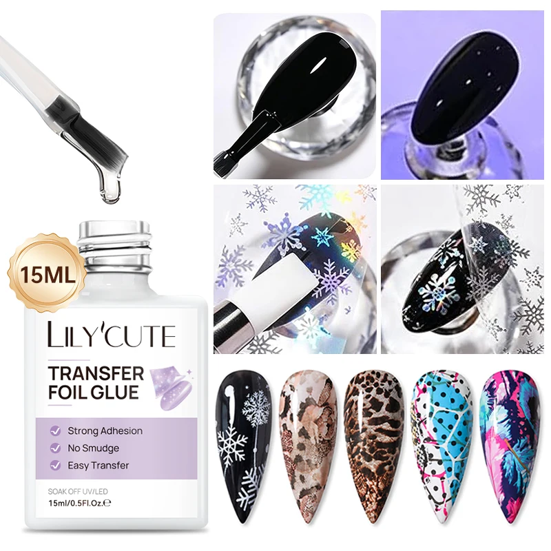 LILYCUTE Nail Foil Glue Gel 15ml Transfer Foil Glue Gel for Nails Stickers Transfer Soak off LED Nail Art Varnish Manicure DIY