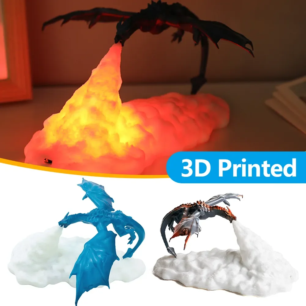 3D Printed Fire Dragon LED Night Light USB Rechargeable LED Table Lamp for Home Bedroom Holiday Decorations Kids Birthday Gifts