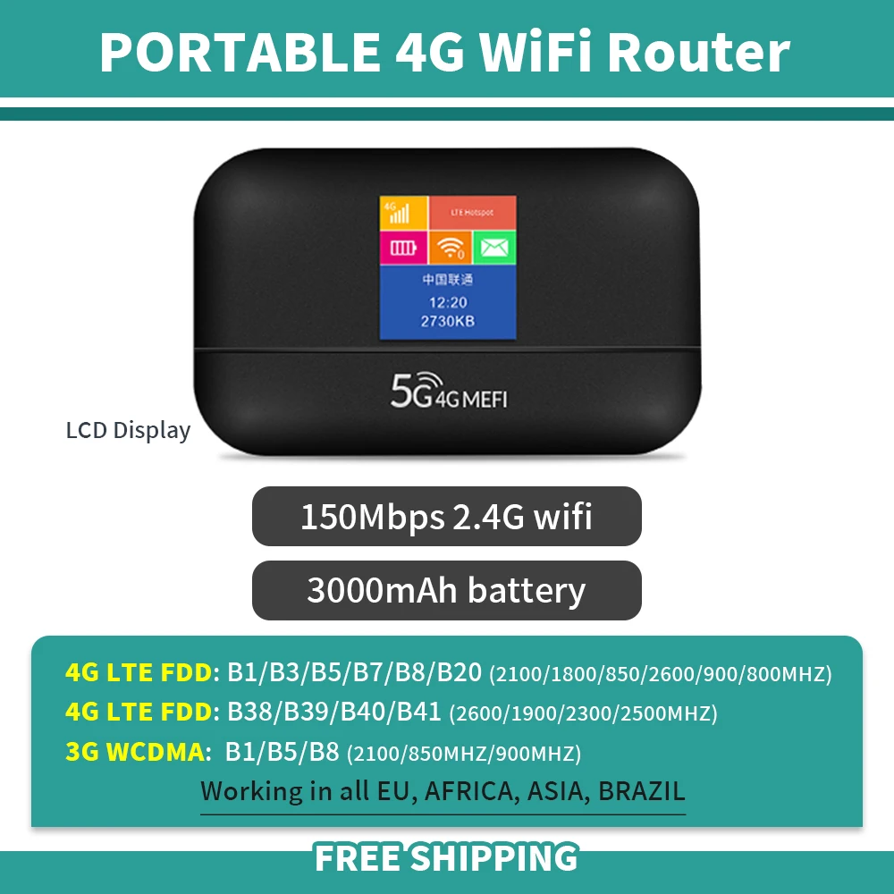 OPTFOCUS LCD display 4G 3G For EU Asia Brazil Wi fi Spot Portable with Battery Wifi Hotpot 4G Sim Card Mini Router