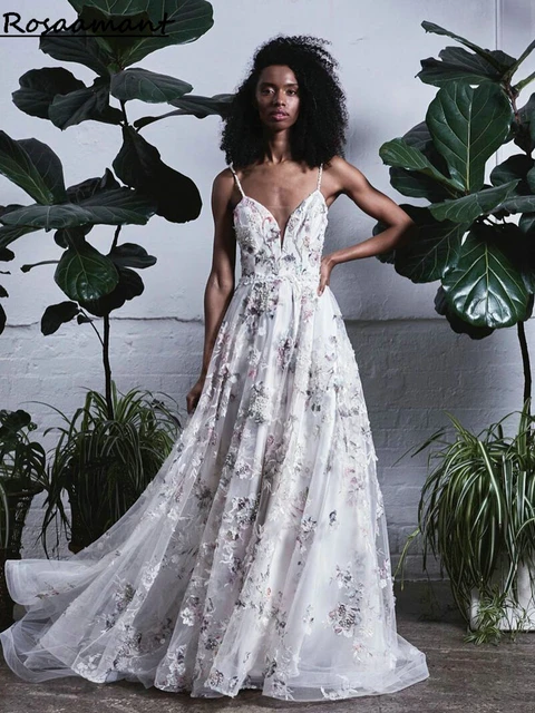 Lace a line boho wedding dress best sale
