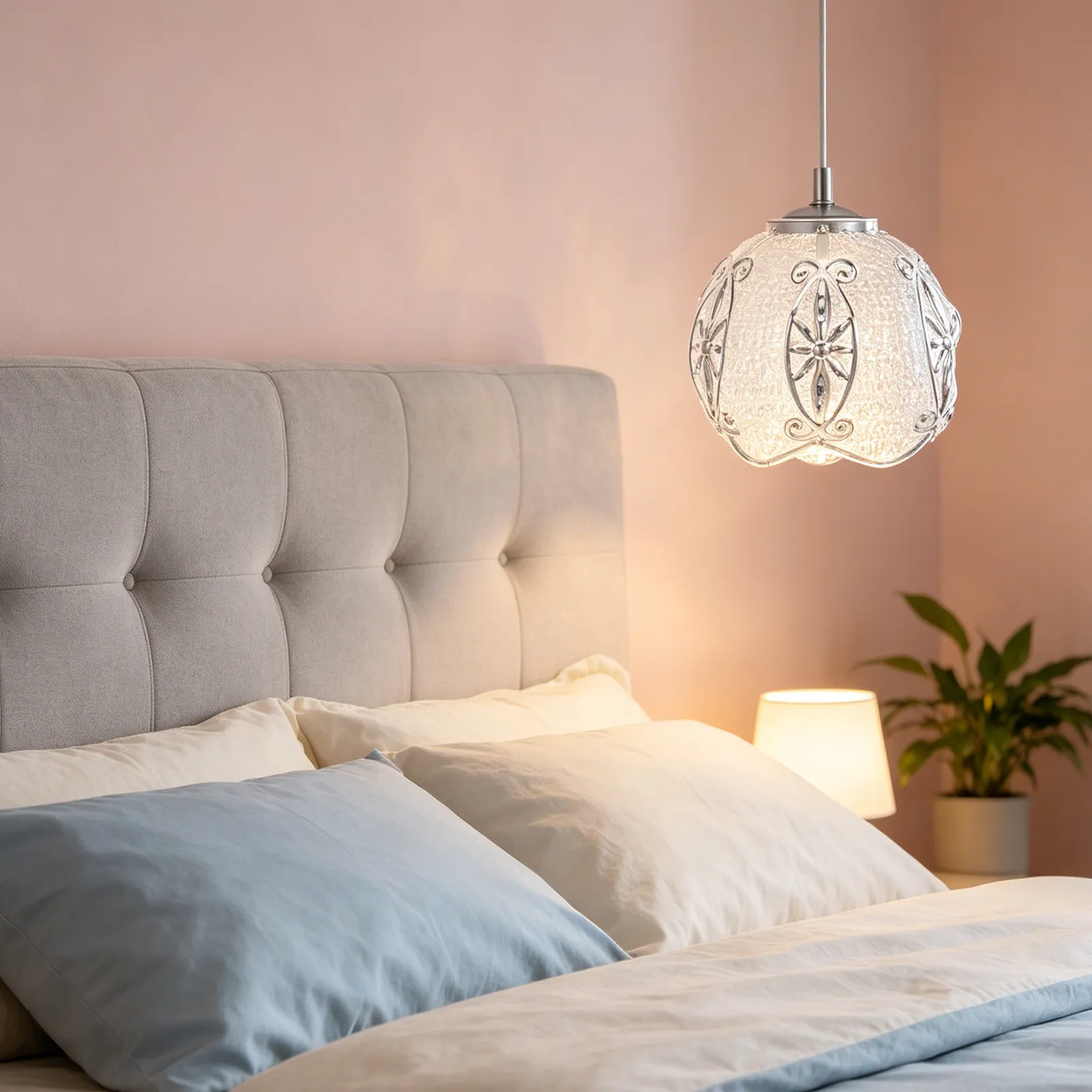 Retro Eight-Petal Flower Lamp Shade E27 Silver Metal Frame Frosted Cover Mini Hanging Decorative Light Shade for Living Room