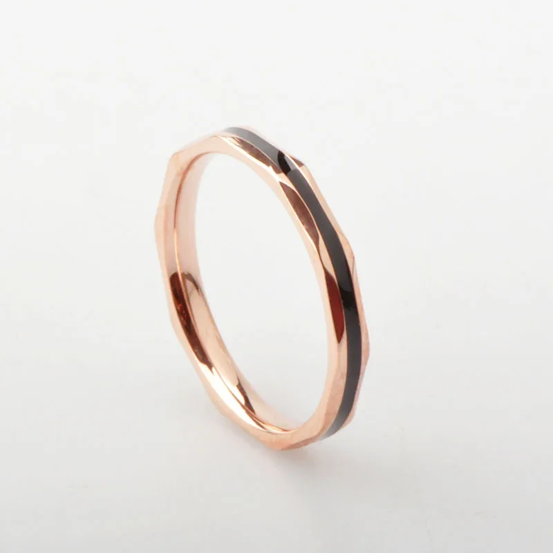 

New personalized flower diamond-shaped black glue rose gold ring tail ring trendy versatile titanium steel finger ring