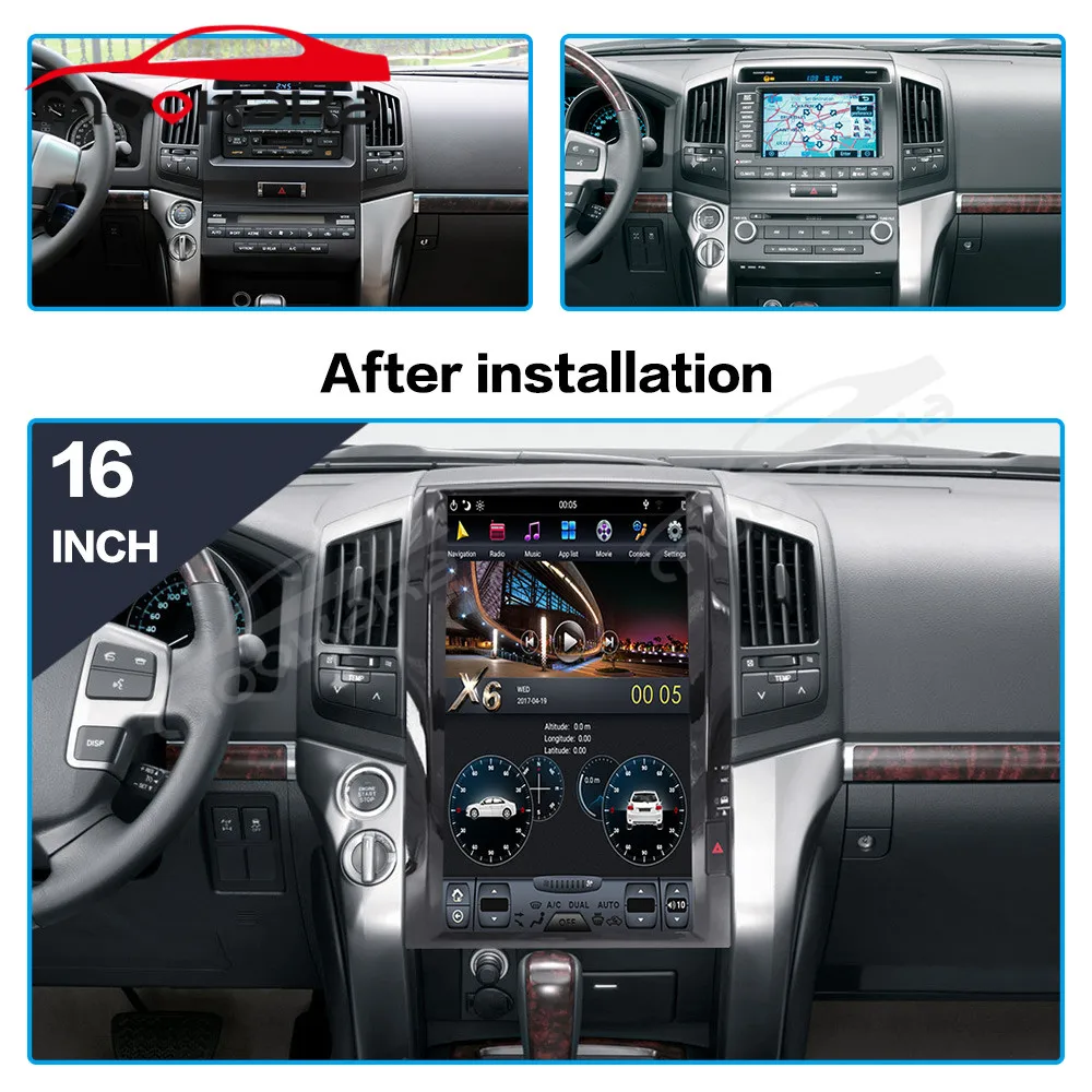 For Toyota Land Cruiser LC200 2008-2015 16 Inch Tesla Style Car Radio Android 9.0 Multimedia Player GPS Navigation Head Unit PX6