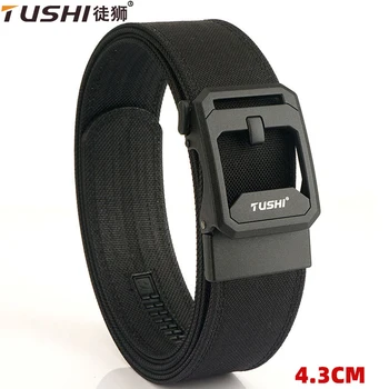 TUSHI-Cinturón táctico duro para hombre, hebilla automática de Metal, cinturón de pistola IPSC, cinturón militar de nailon 1100D, faja para deportes al aire libre, 4,3 CM