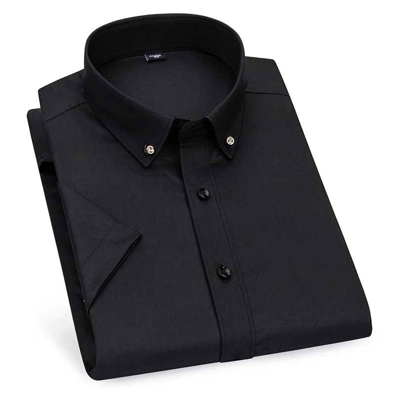 New in shirt Drilling buckle short sleeve shirts for men slim fit formal plain shirt elastic solid color designer office clothes