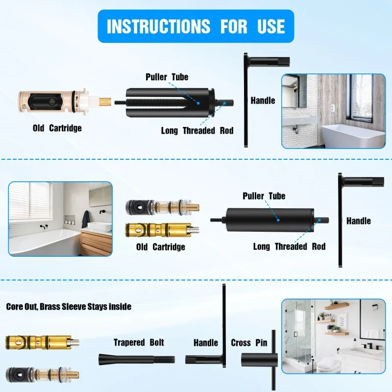 Rust-Proof Durable Shower Core Removal Tool Faucet Cartridge Extractor Plumbing Repair Tool