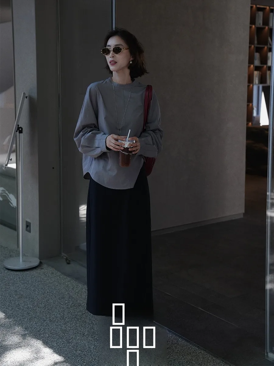 

Loose Long Sve round Ne Casual irt Women's Autumn New Sle Comfortable Slimming Overhead Korean Sle Faionable