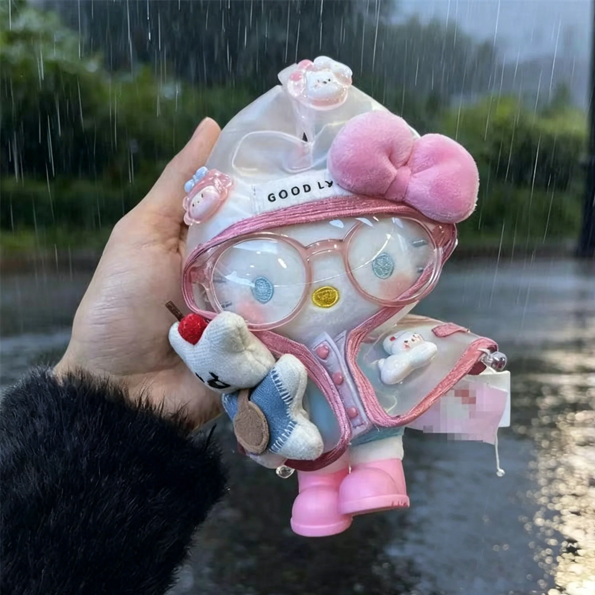 Sanrio Hello Kitty Metal Heart Buckle Cross-Dressing Raincoat Outing Outfits Plush Toy Keychain Backpack Pendant Birthday Gift