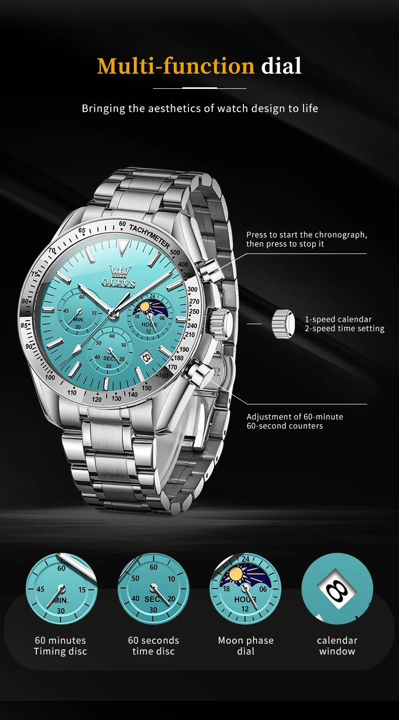 OLEVS Original Luxury Brand Watch Men 2024 NEW Multifunctional Chronograph Waterproof Luminous Trend Men's Wristwatches