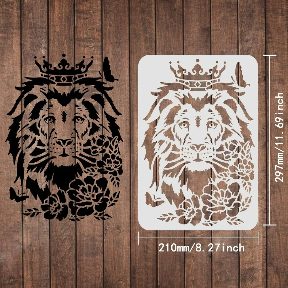 Lion Head Stencil Template 11.7x8.3 inch African Big Cat Wild Animal Reusable Drawing Painting Stencil for Painting on Wood