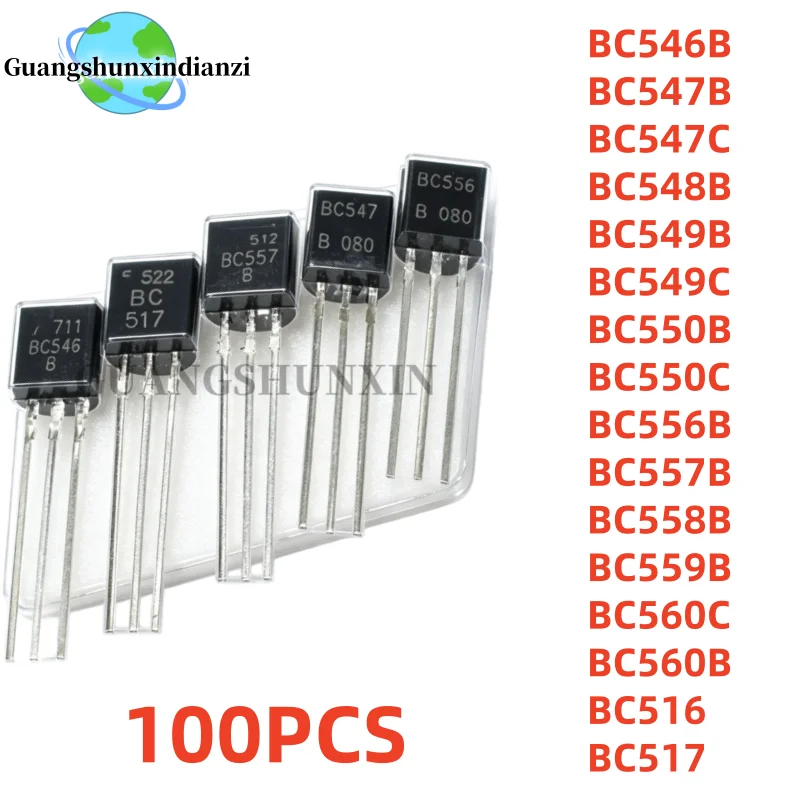 100Pcs TO-92 New BC546B BC547B BC547C BC548B BC549B BC549C BC550B BC550C BC556B BC557B BC558B BC559B BC560C BC560B BC516 BC517