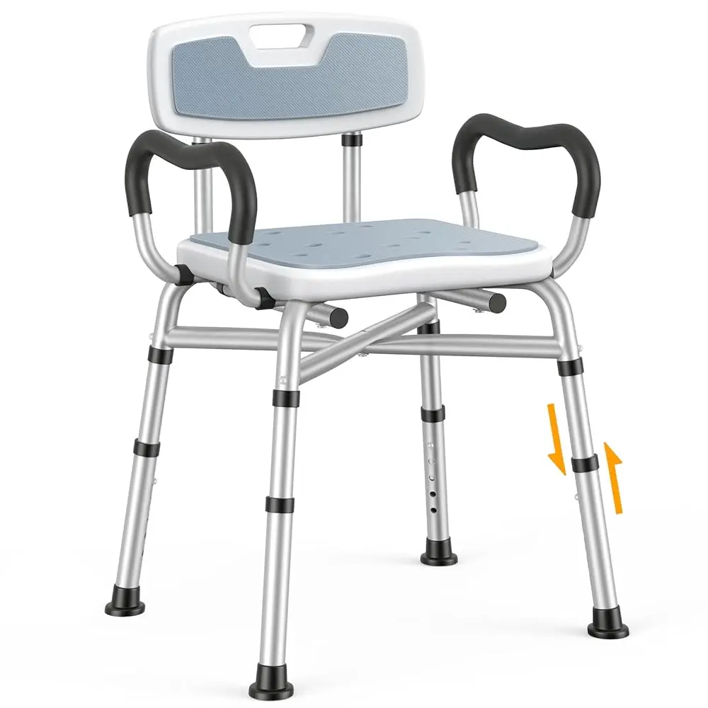 

Shower Chair With Padded Armrests And Back, Slip Resistant With Adjustable Height, Fsa/Hsa Eligible 600 Lbs Heavy Duty Shower