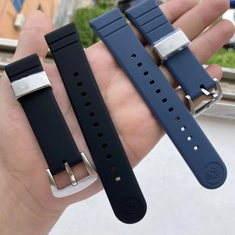 Watch Parts 22mm Width Black/Blue Rubber Watch Band Suitable For Samurai Diver Watch