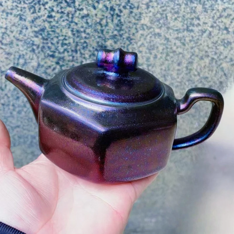 Yaoyuan built teapot Carefully selected high-quality iron tires Kiln changed colorful oil drip tea single pot Household tea set