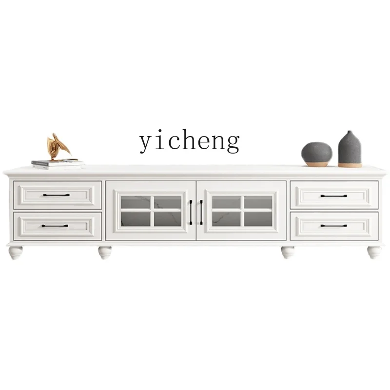 

ZC Solid Wood Living Room Glass TV Cabinet and Tea Table Combination White Modern Minimalist Wine Cabinet