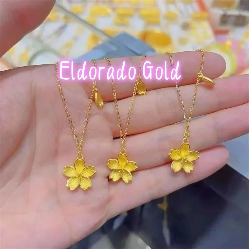 Eldorado Gold   Eldorado Gold 2025 2025Elegant AU750 18K Gold Sakura Necklace Set, Minimalist & Trendy For Women