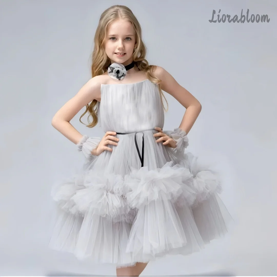 

Girls' Exquisite Tulle Gown Custom-Made Lace-Up Maxi Dress Voluminous Flower Girl Attire Formal Wedding Dress свадебное платье