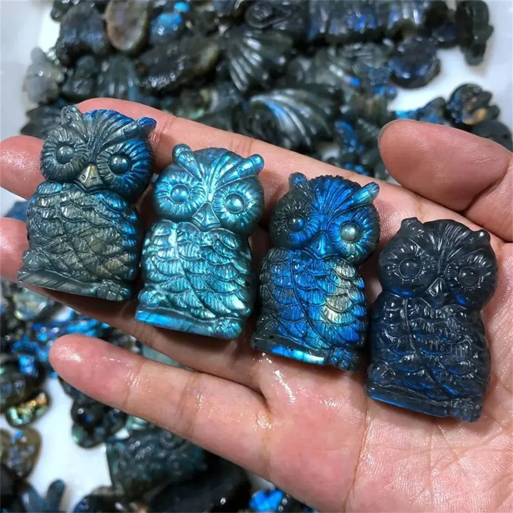 Natural labradorite Carved Quartz Crystal Owl model crafts Decoration Reiki healing for  gifts for fengshui Decoration