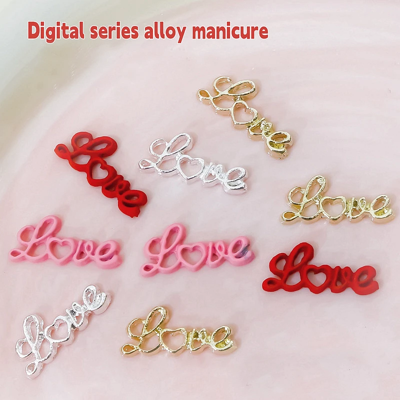 10PCS Metal Love English Letter Nail Art Charms Accessories Supplies Nails Decoration Product Parts Manicure Decor Materials