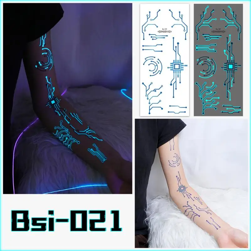1 Sheet Large Sci Fi Robot Line Waterproof Stickers Glow In Dark Mechanical Temporary Tattoos For Cosplay Party