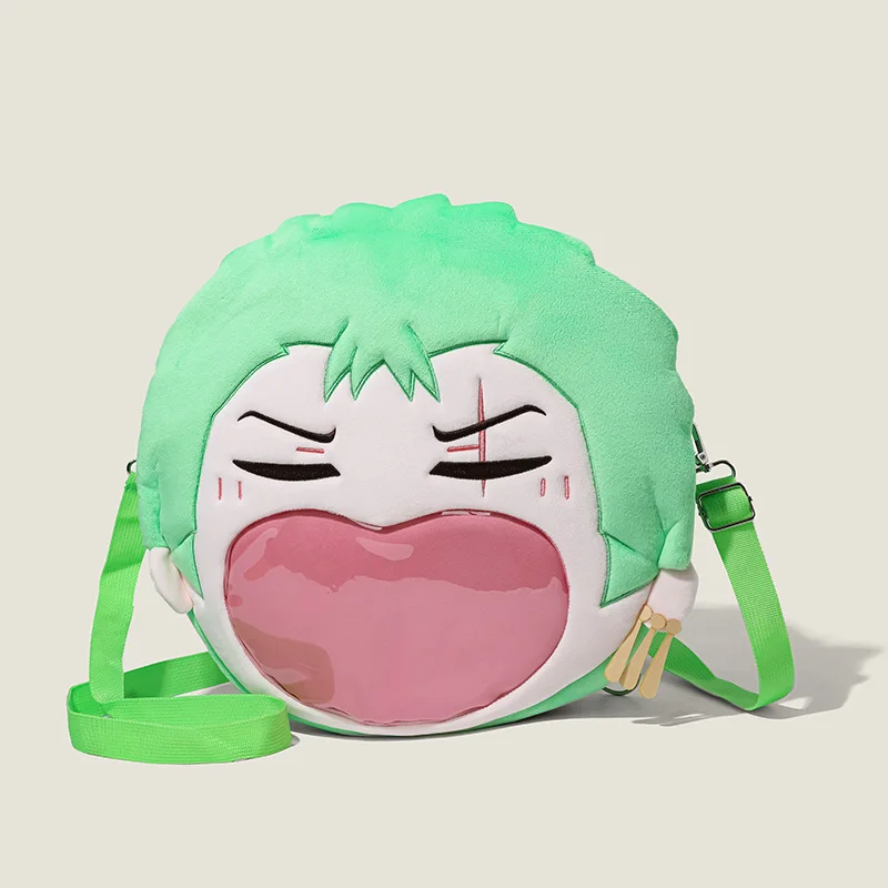 One Piece Roronoa Zoro Plush Backpack Cartoon Anime Big Mouth Transparent Ita Bag Student Portable Plush Storage Bag Friend Gift