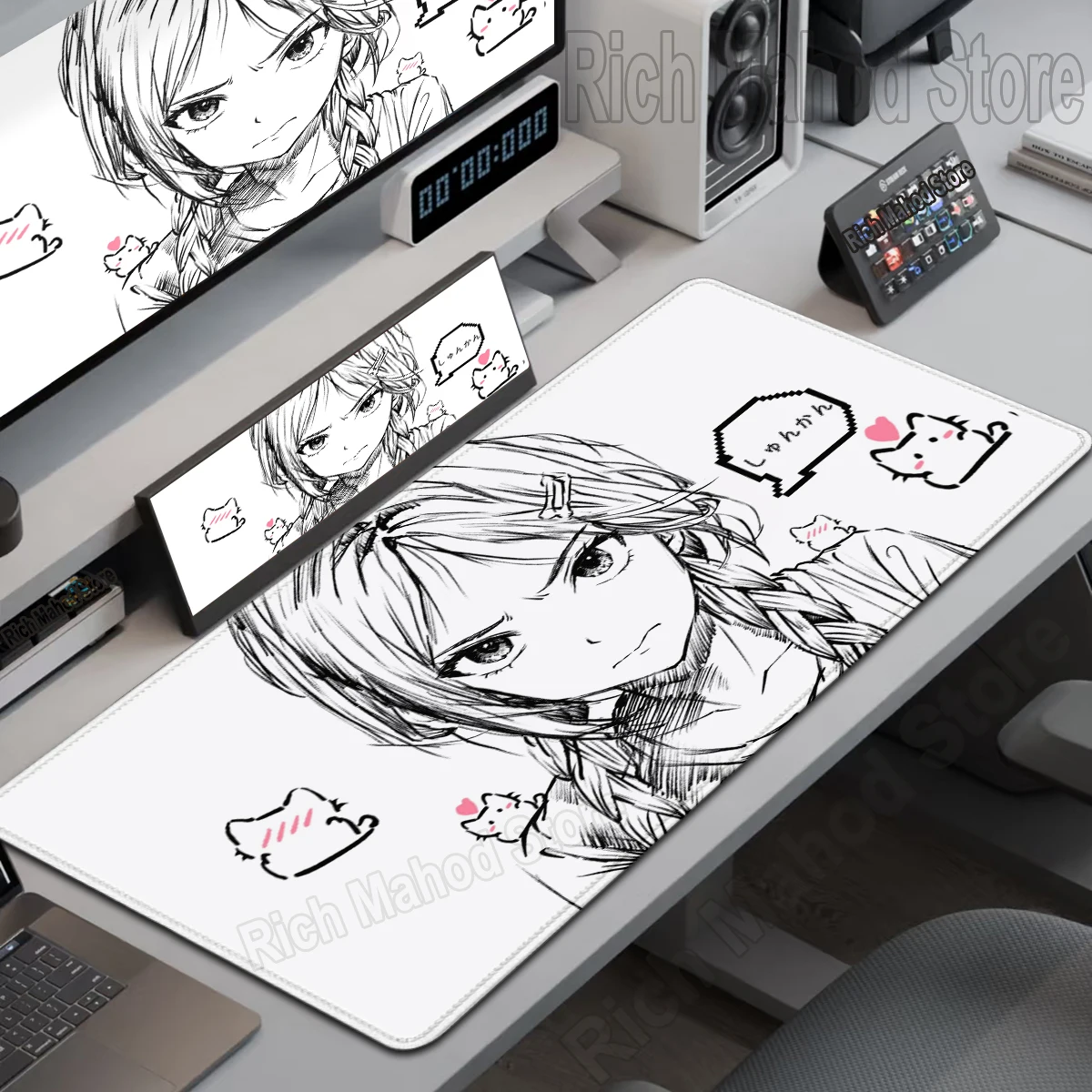 

Large Cartoon Cute Girls Black White Mouse Pad Anime Pretty Girl Tablemat XL E-sports Desk Mat Office Keyboard Extended Mousepad