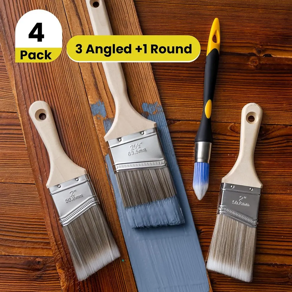 ABJN-Mister Rui-Paint Brush Set(4-Pack), Angle Brushes Trim For Cabinet& Wall Painting- For Oil, Latex, Synthetic Bristle Brushe