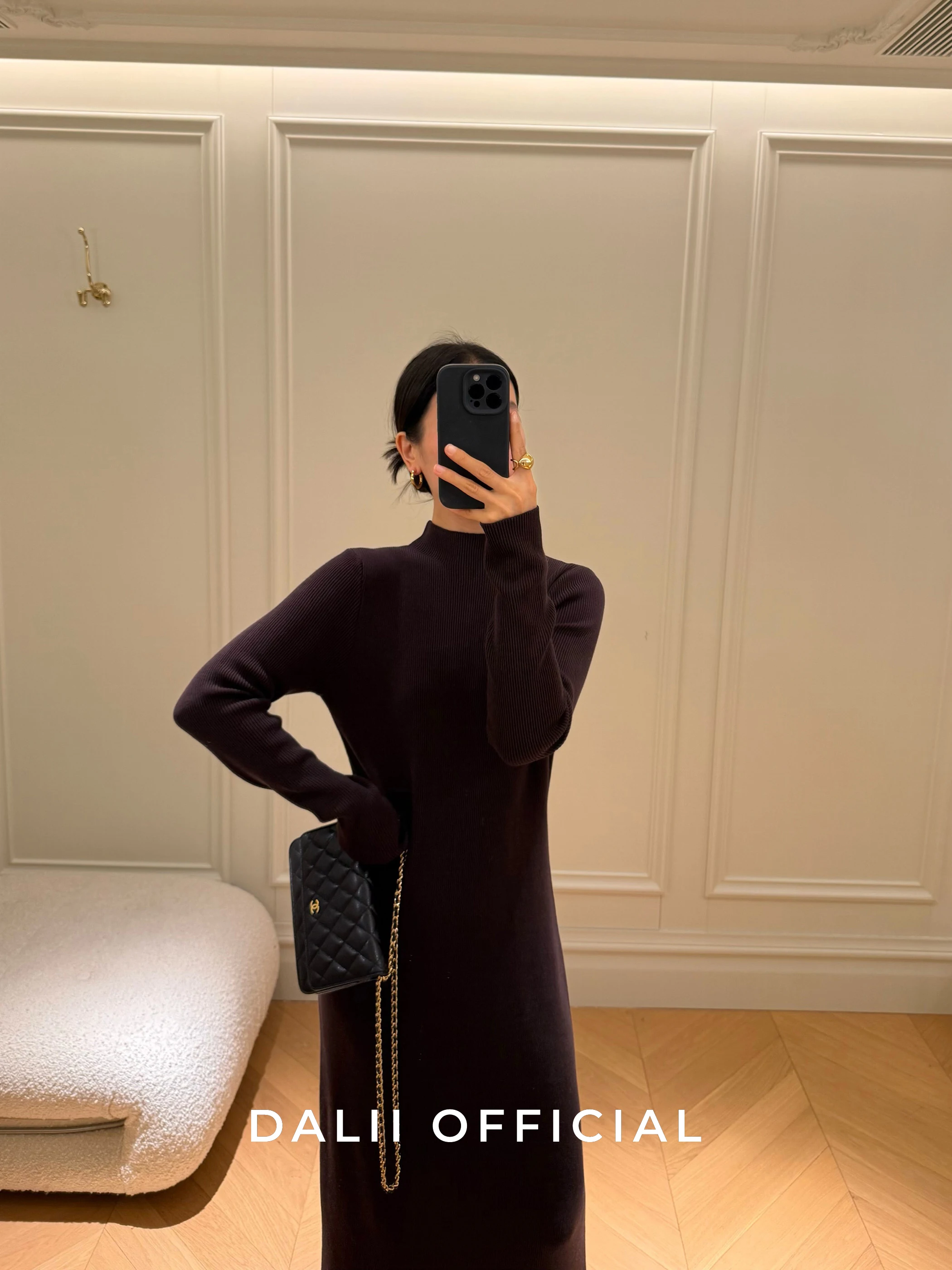 

Женское трикотажное платье Ele Slim Fit с высоким воротником, удлиняющее силуэт, с эффектом визуального удлинения, из комфортного гелевого волокна, для повседневной носки