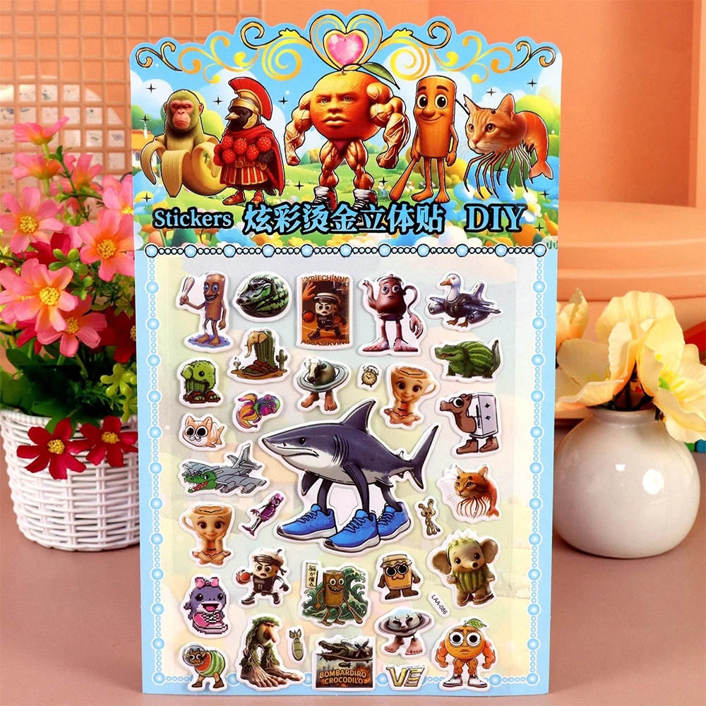 1/8pcs 더블 3D Tung Tung Sahur 버블 스티커 재미 있은 이탈리아 Brainrot 추상 동물 데칼 노트북 전화 장식 스티커