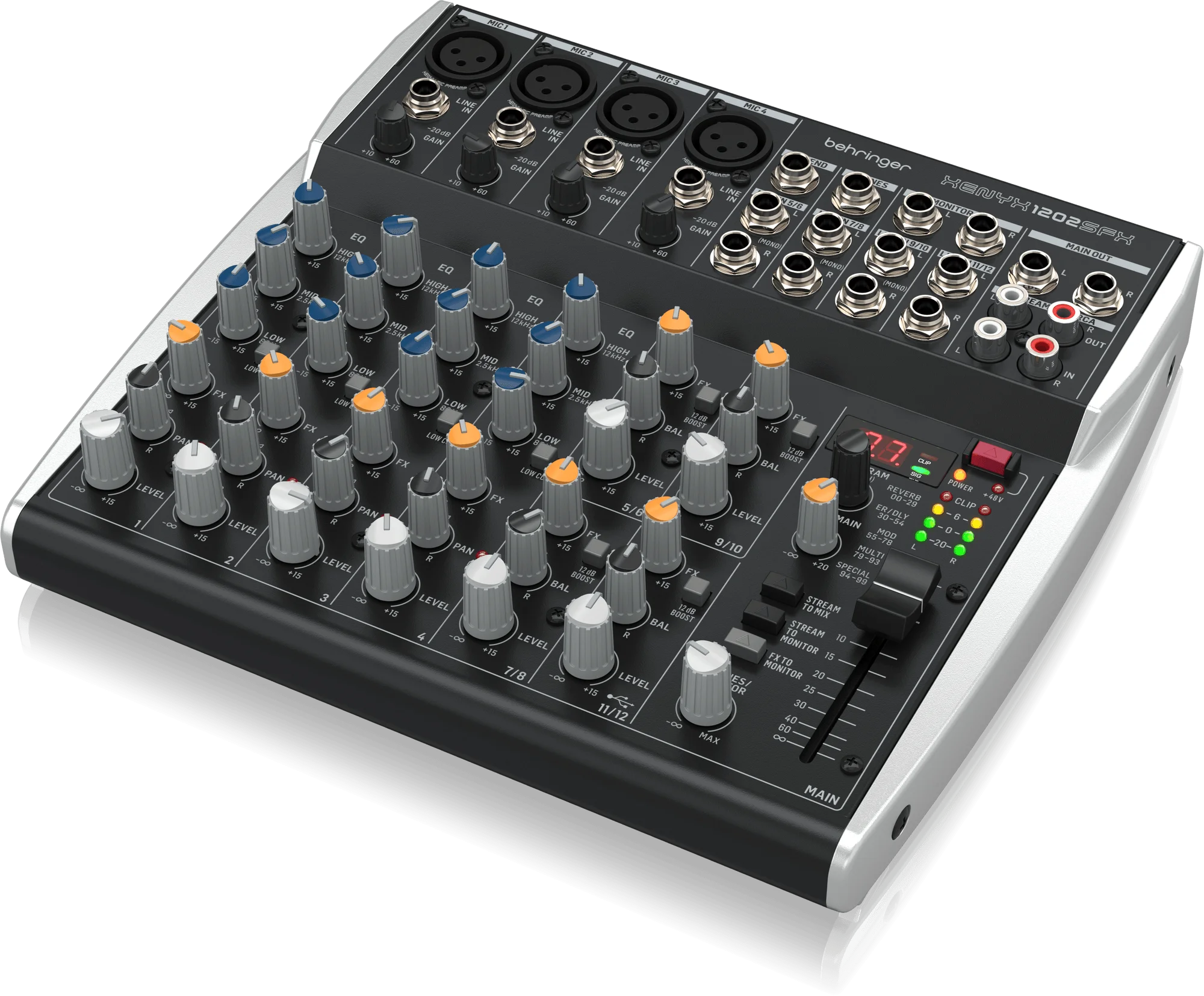 Behringer Premium Analog XENYX 1202SFX Mélangeur 12 entrées avec interface de streaming USB et effets Klark Teknik