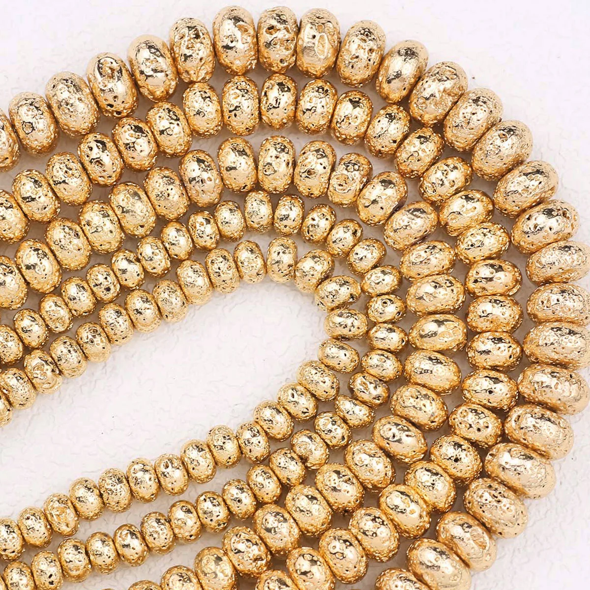 6/8/10mm 14K Gold Color Volcanic Lava Natural Stone Flat Round Loose Spacer Beads For Jewelry Making DIY Bracelets Necklace 15'' image 3