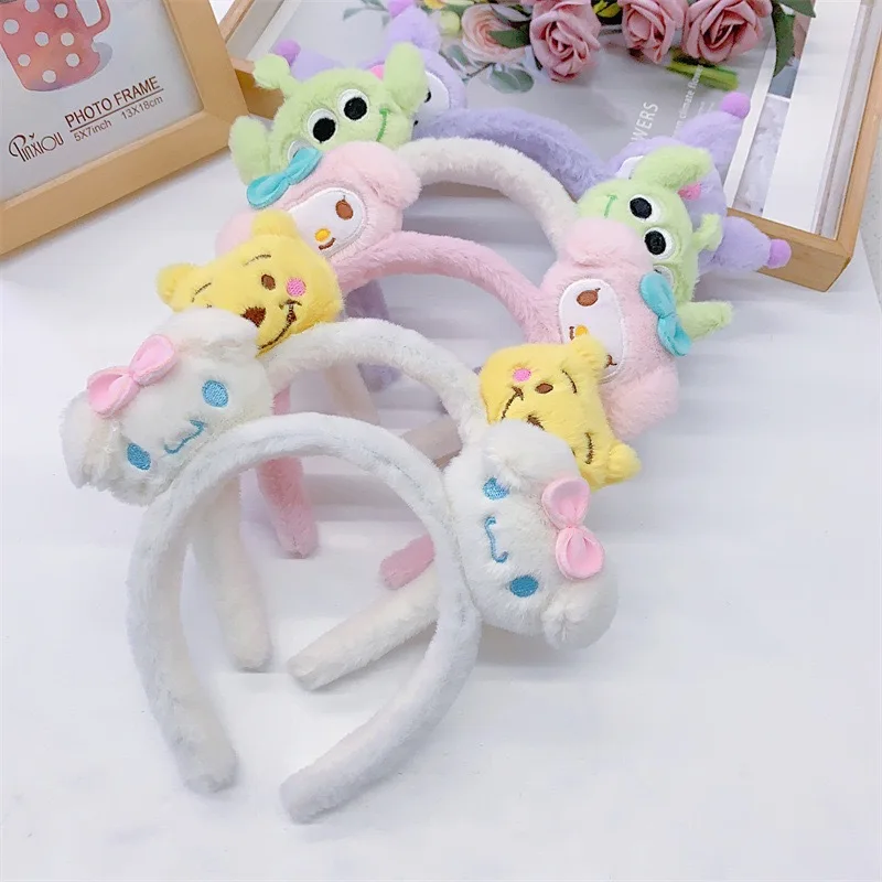 

New Sanrio Melody Hair Accessory Headband Cute Cartoon Plush Face Wash Special Funny Headband Girl Gift