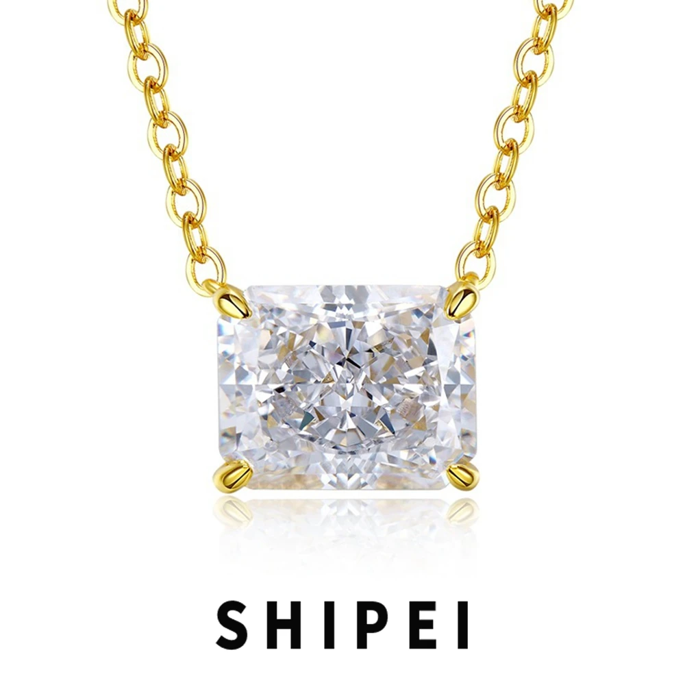 

SHIPEI 18K Gold Plated 925 Sterling Silver Crushed Ice Cut 4 CT White Sapphire Gemstone Pendant Necklace For Women Fine Jewelry