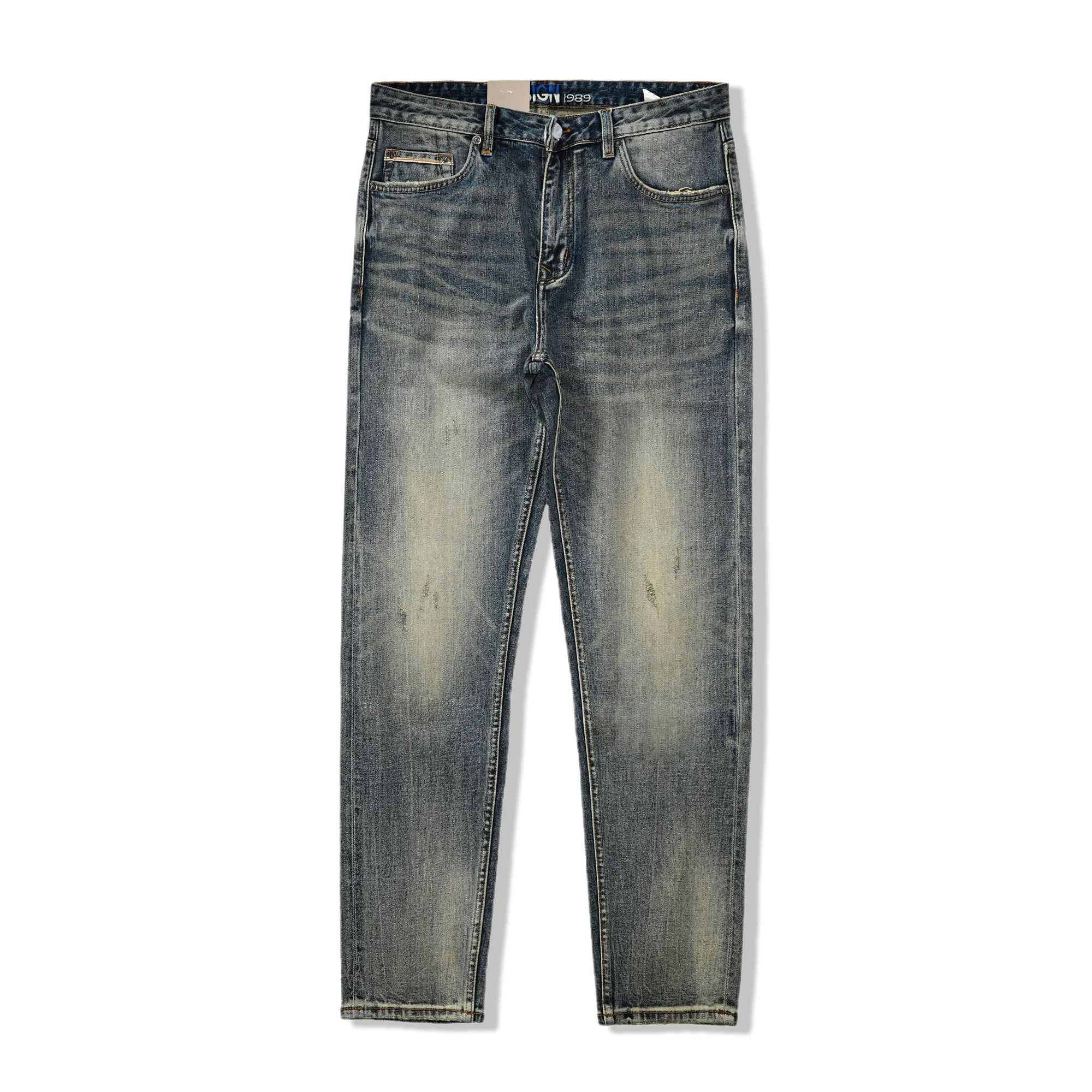 

Four-Season 14OZ Selvedge Denim Vintage Slightly Straight Skinny Washed Jeans Slim Fit Stretch Straight Edgy Style Pants for Men