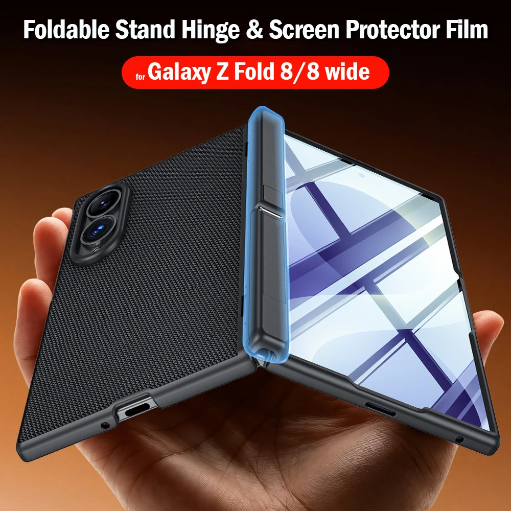 Hinge Funda for Samsung Galaxy Z Fold 8 Fold8 Wide Case Luxury Leather Foldable Stand HD Screen Protector Film Shockproof Cover