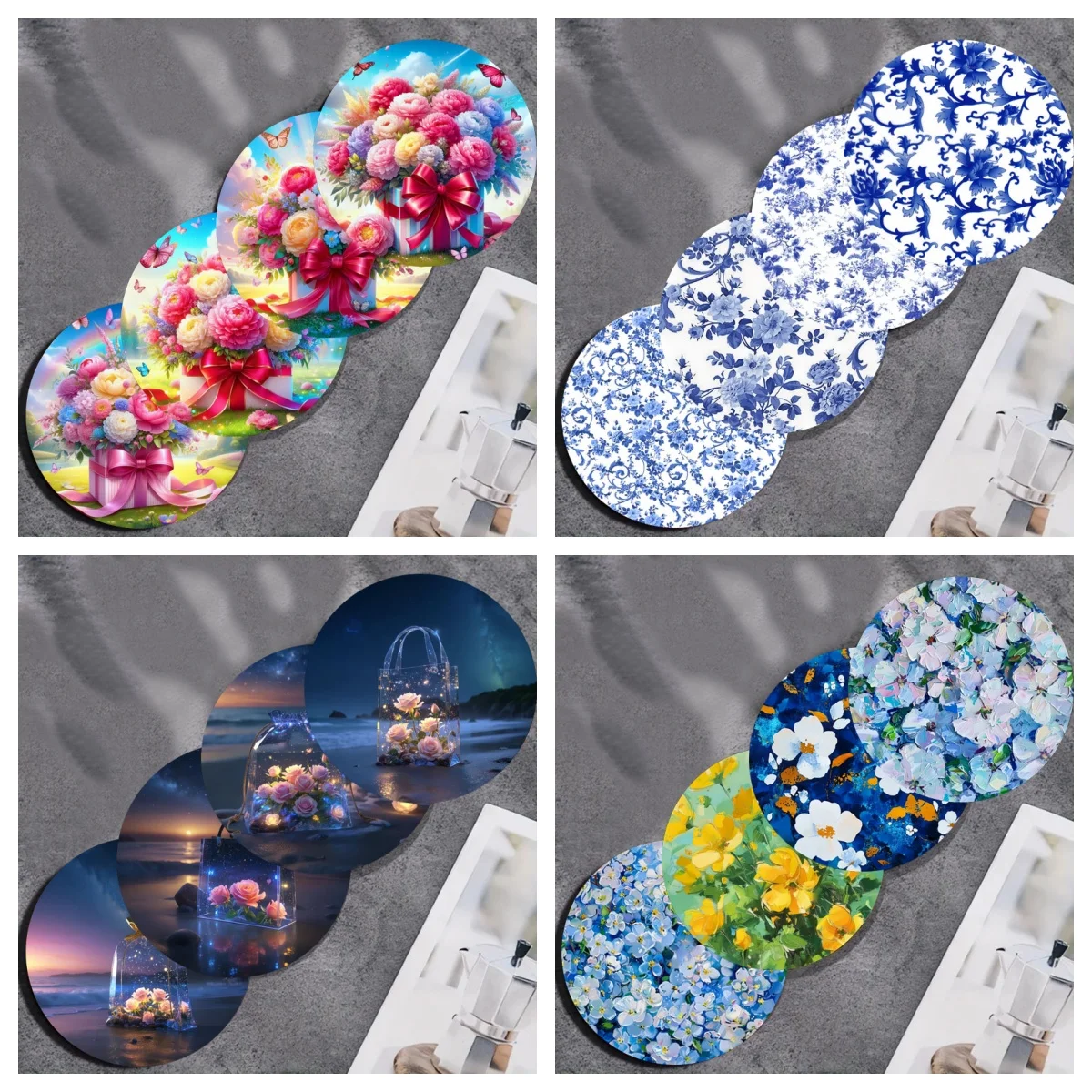 4 Stück/Set farbige Blumenuntersetzer, rutschfeste Holzuntersetzer, geeignet für Wohnzimmer, Büros, Bars und Restaurants