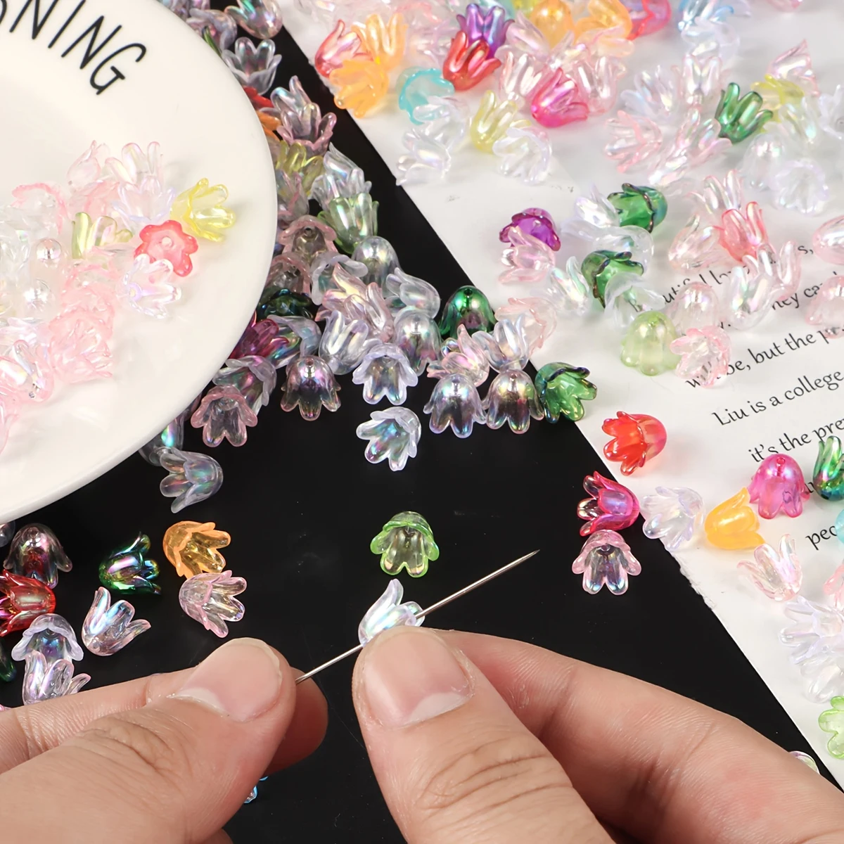 250pcs 10mm AB Colorful; Orchid; Trumpet Flower; Flower Beads. DIY Handmade Beads, Materials, Wind Chime Flower