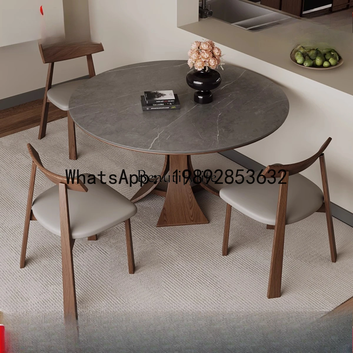 

Nordic solid wood rock slab dining table Modern simple household round negotiation table