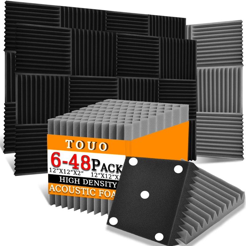 

TOUO Sound Foam Panels 6-48 Pcs Music Studio Soundproof Sheet Noise Sound-Absorbing Foam KTV Room Isolation Door Wall Panel