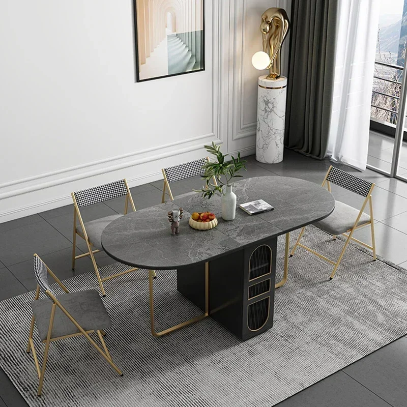 +--Legs Metal Luxury Dining Table Oval Gold Metal Black Dining Table Nordic Minimalist Muebles Para El Hogar Kitchen Furniture