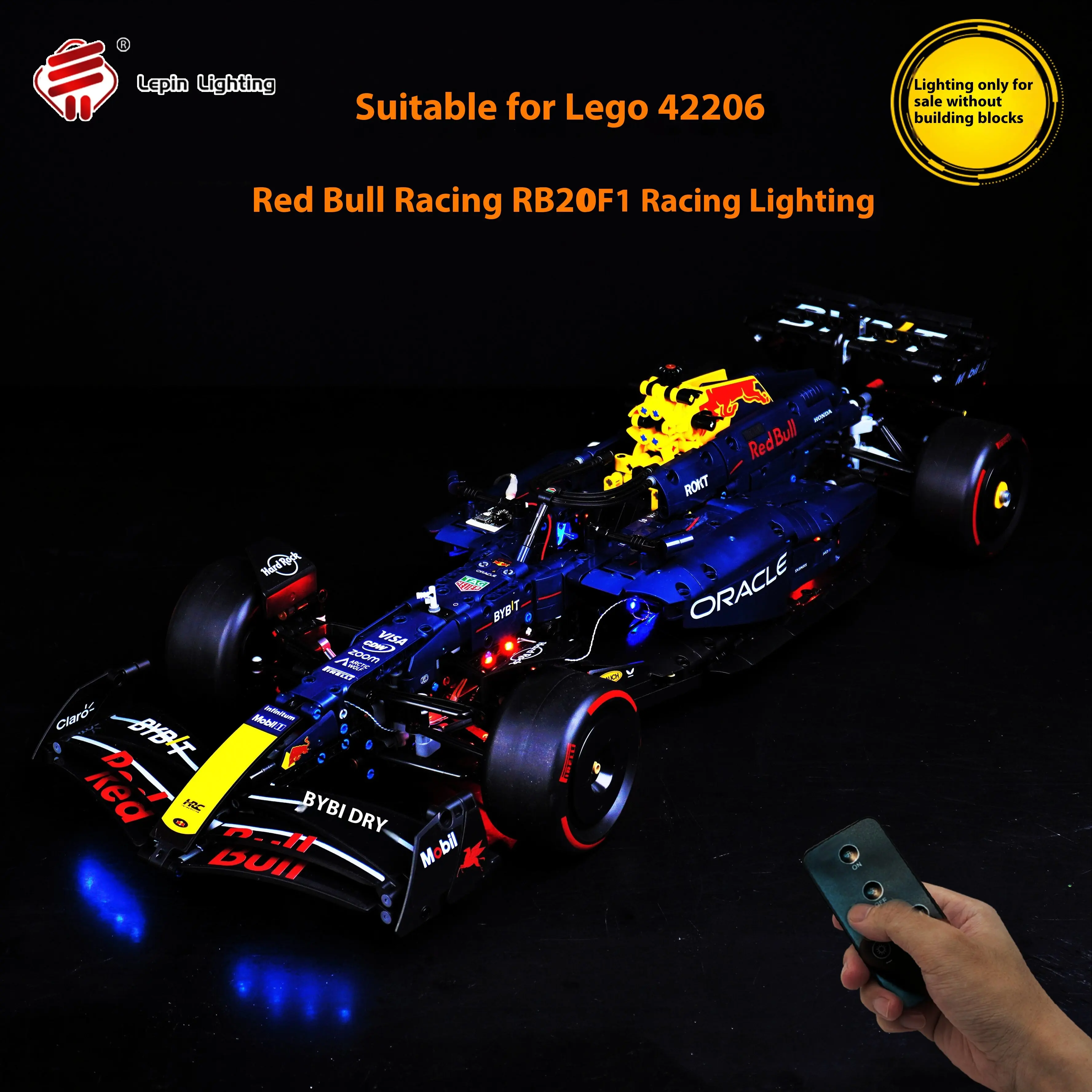 

DIY building block lighting fixtures. Cross-border compatible Lego mechanical set series Red Bull F1 Super Racing SF-24 remote c
