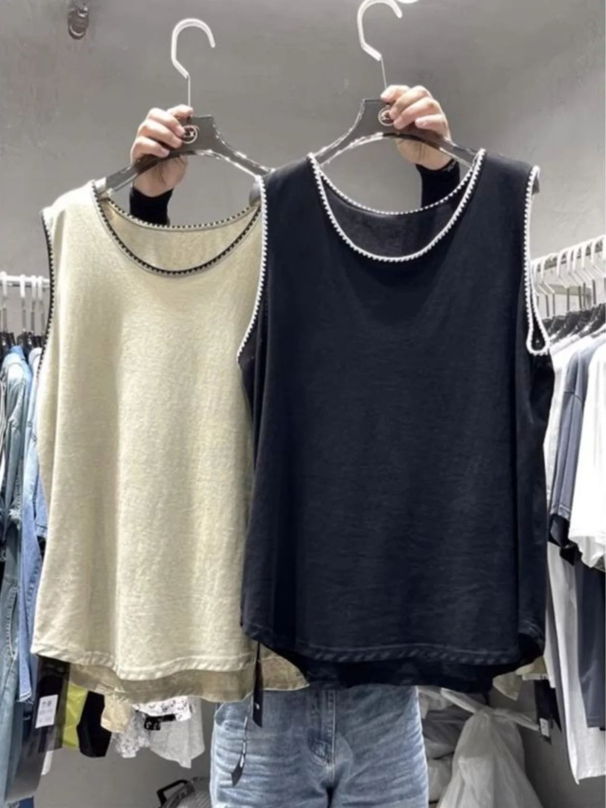 

plus Size Women's Summer Casual Sle Strap Vest Loose Fit Sli Top for Heavy Girls 300 Pou Korean Sle round Ne