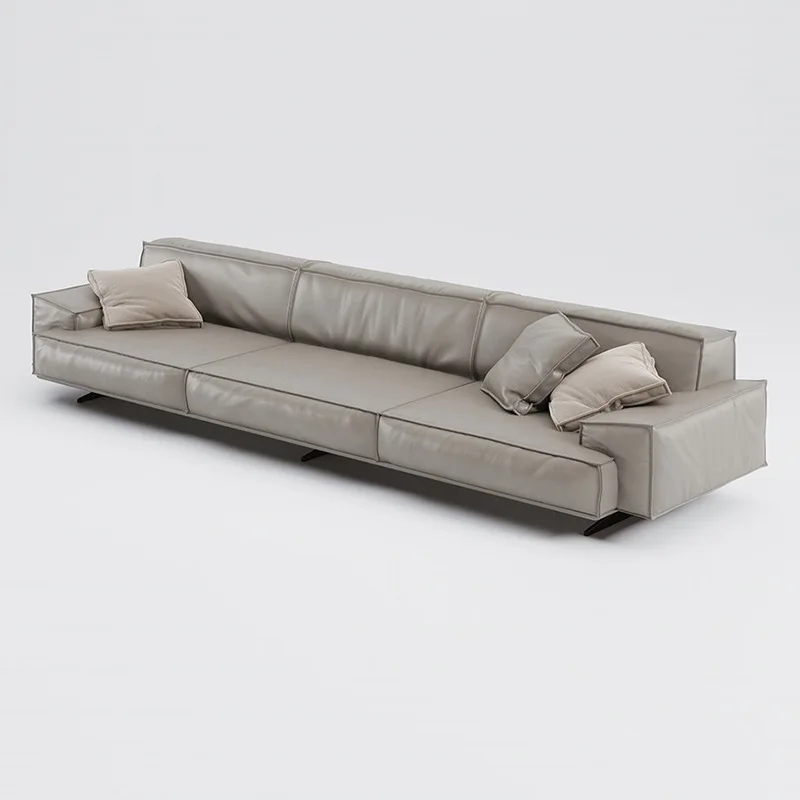 

Leather sofa, living room Nordic size apartment straight row Italian minimalist tofu block leather art sofa