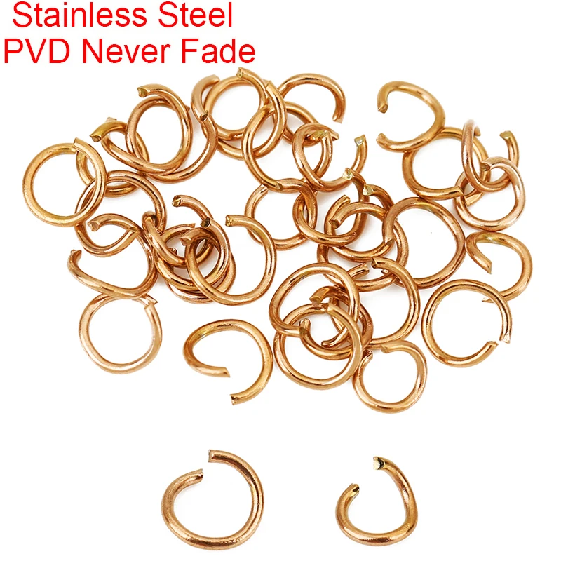 100pcs Rose Gold Plated Stainless Steel Open Jump rings 3 4 5 6 mm PVD Never Fade Split Rings Connectors For Diy Jewelry Making