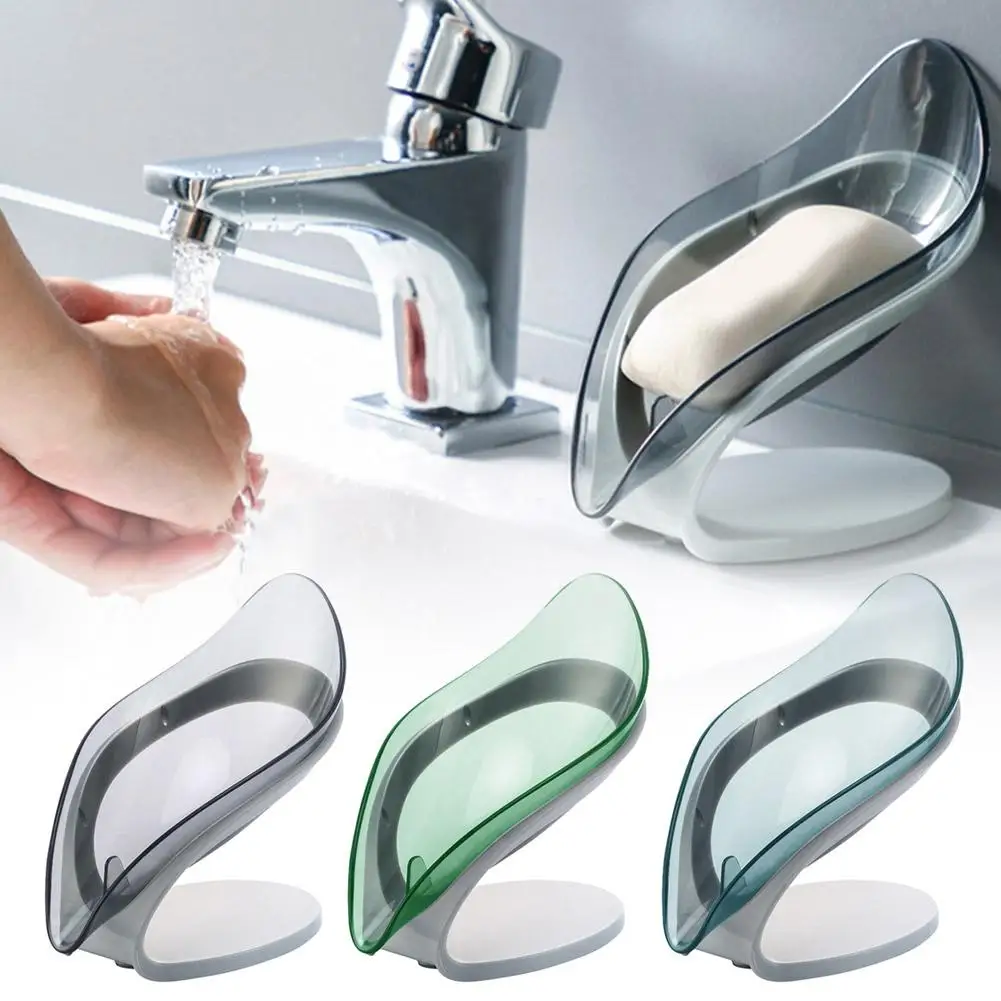 Suction Cup Soap Dish Box for Bathroom Shower Soap Holder with Drain Portable Leaf Shape Toilet Laundry Soap Rack Tray for Basin
