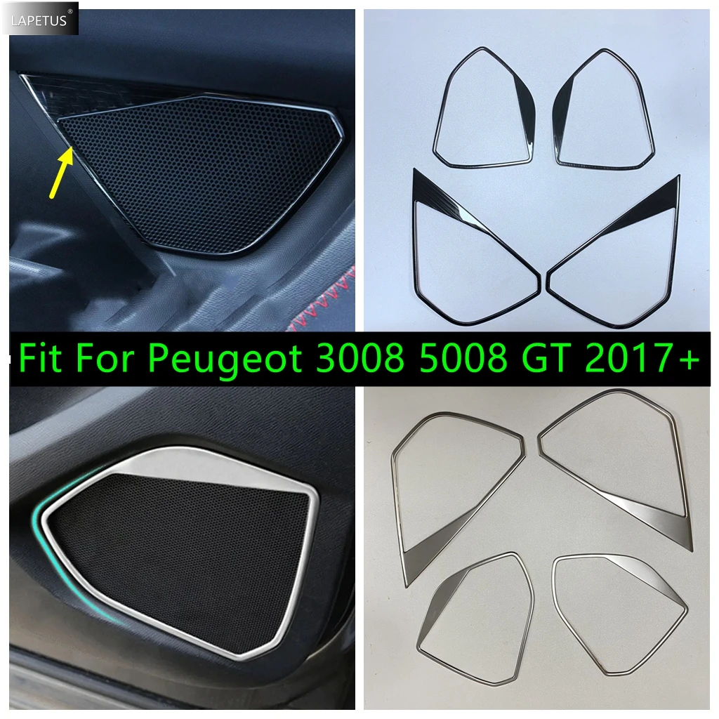 Stainless Steel Auto Accessories Door Speaker Decor Frame Cover Trim For Peugeot 3008 5008 GT 2017 - 2023 Black Brushed / Silver